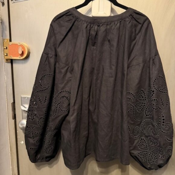 NWOT - Boho Embroidered Linen Bishop Sleeve Peasant Blouse - Picture 14 of 16